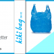 blue plastic bag and brown paper bag with abstract design
