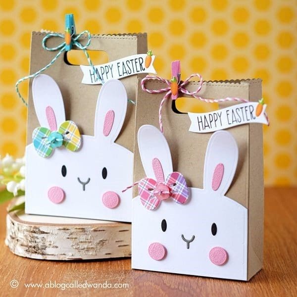 Paper Easter Bags - Two Brown Decorated Easter-Themed Paper Bags