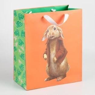 Paper Easter Bags - Green and Orange Paper Bag with Rabbit Graphic