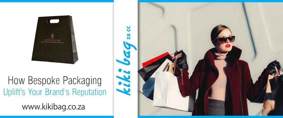 Woman walking with bespoke, branded shopping bags in her hands